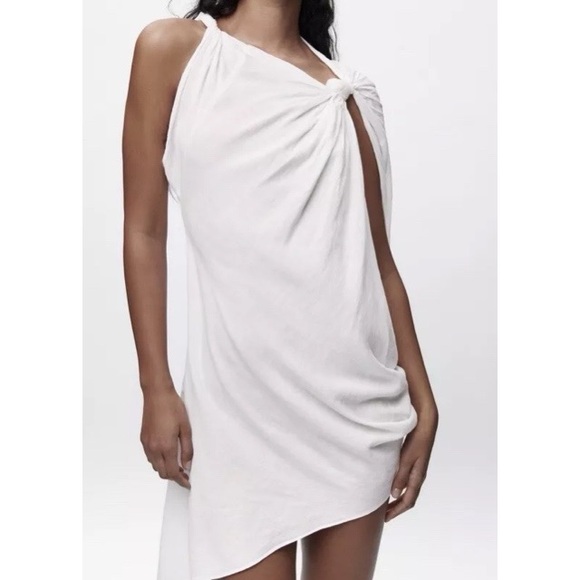 🐚 ZARA BOHO WHITE ASYMMETRICAL LINEN DRESS! - Picture 8 of 16